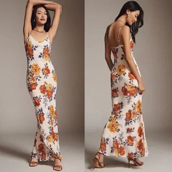 NWT Reformation Sleeveless Slim Fit Parma Lined Maxi Floral Dress Orange Sz: XS - Picture 8 of 8